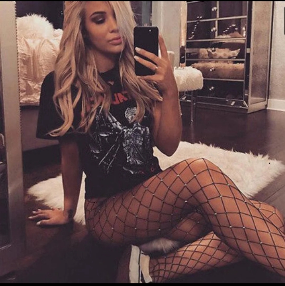 Women Rhinestone Fishnet Black